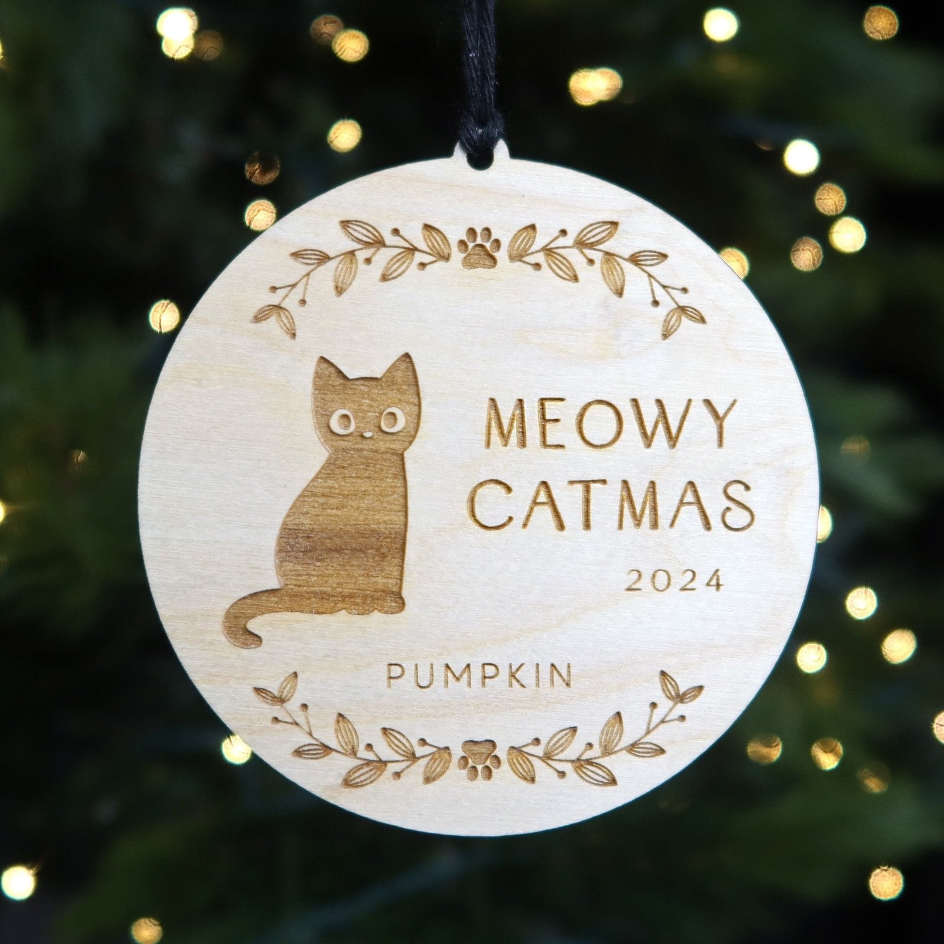 Meowy Catmas Personalized Cat Ornament - Holiday Ornaments - Moon Rock Prints