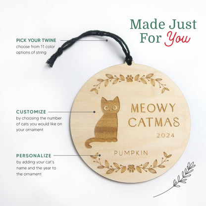 Meowy Catmas Personalized Cat Ornament - Holiday Ornaments - Moon Rock Prints