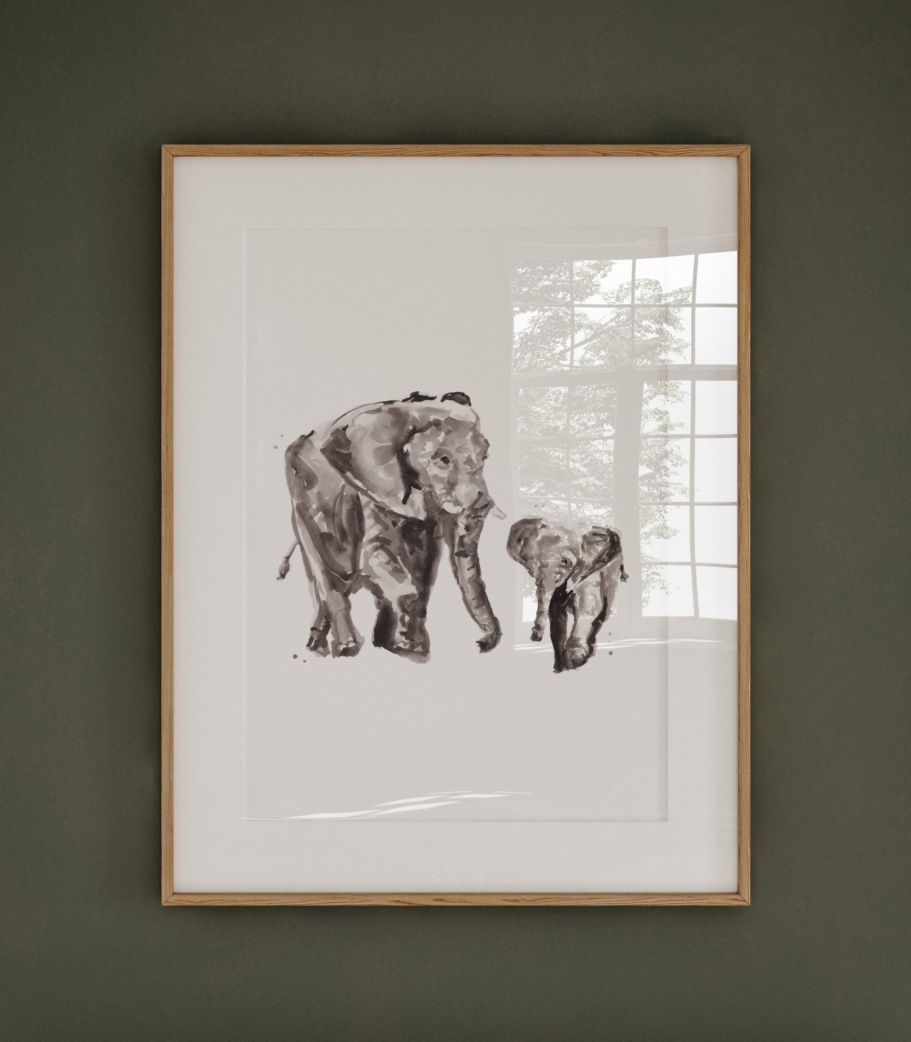 Mother Elephant and Baby Elephant Safari Animal Watercolor Art Print - Art Prints - Moon Rock Prints