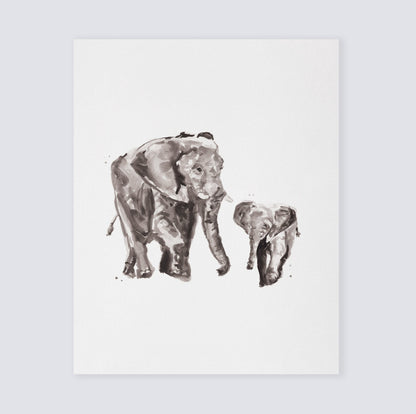 Mother Elephant and Baby Elephant Safari Animal Watercolor Art Print - Art Prints - Moon Rock Prints