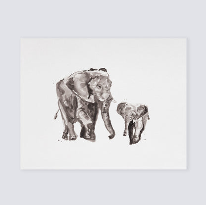 Mother Elephant and Baby Elephant Safari Animal Watercolor Art Print - Art Prints - Moon Rock Prints