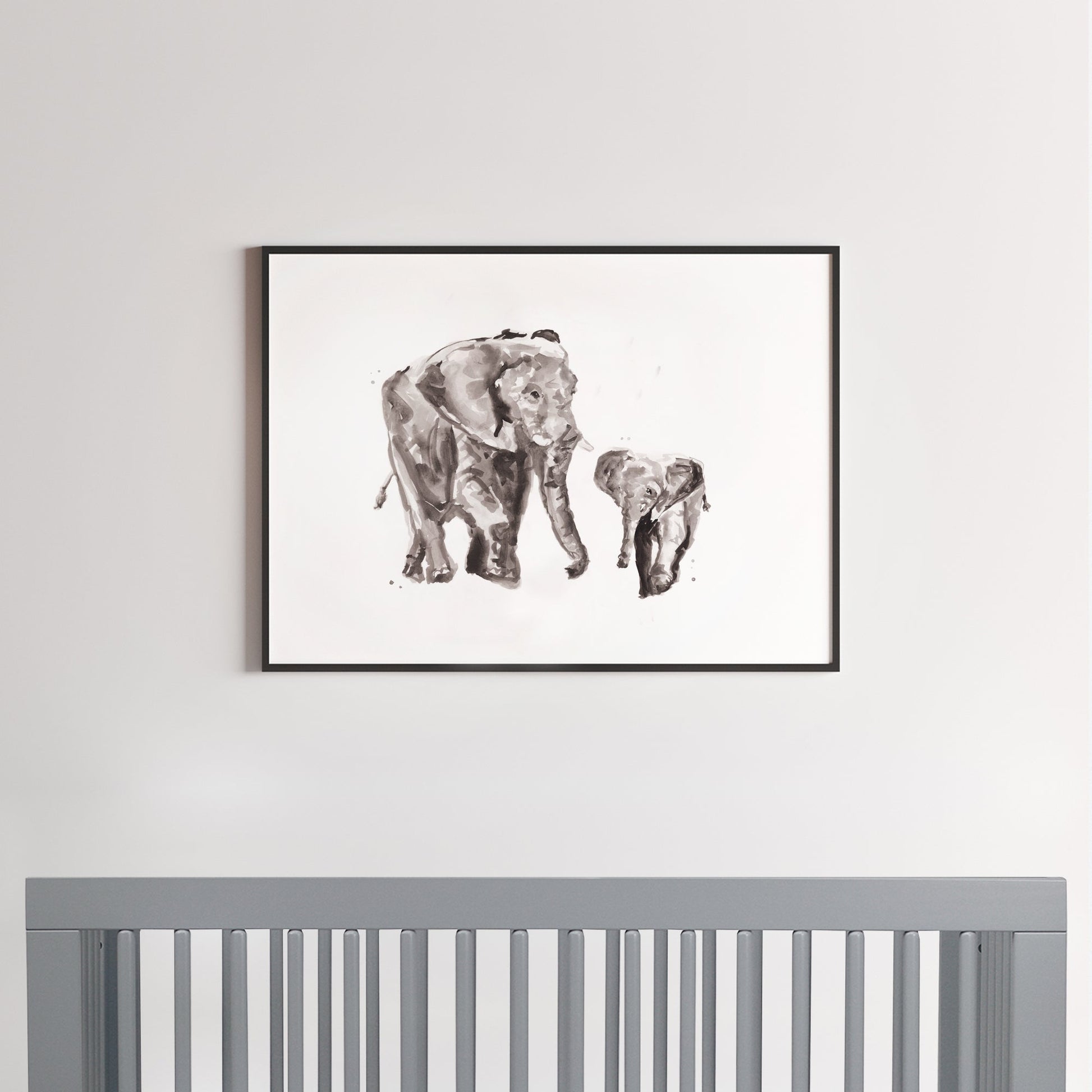 Mother Elephant and Baby Elephant Safari Animal Watercolor Art Print - Art Prints - Moon Rock Prints