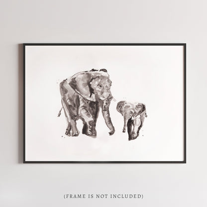 Mother Elephant and Baby Elephant Safari Animal Watercolor Art Print - Art Prints - Moon Rock Prints