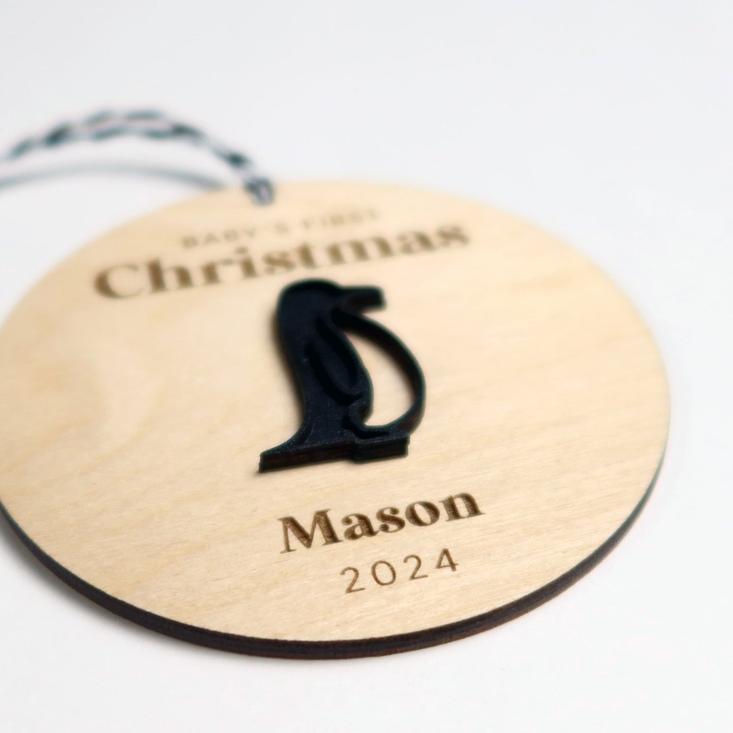 Penguin Baby's First Christmas Ornament Personalized - Holiday Ornaments - Moon Rock Prints