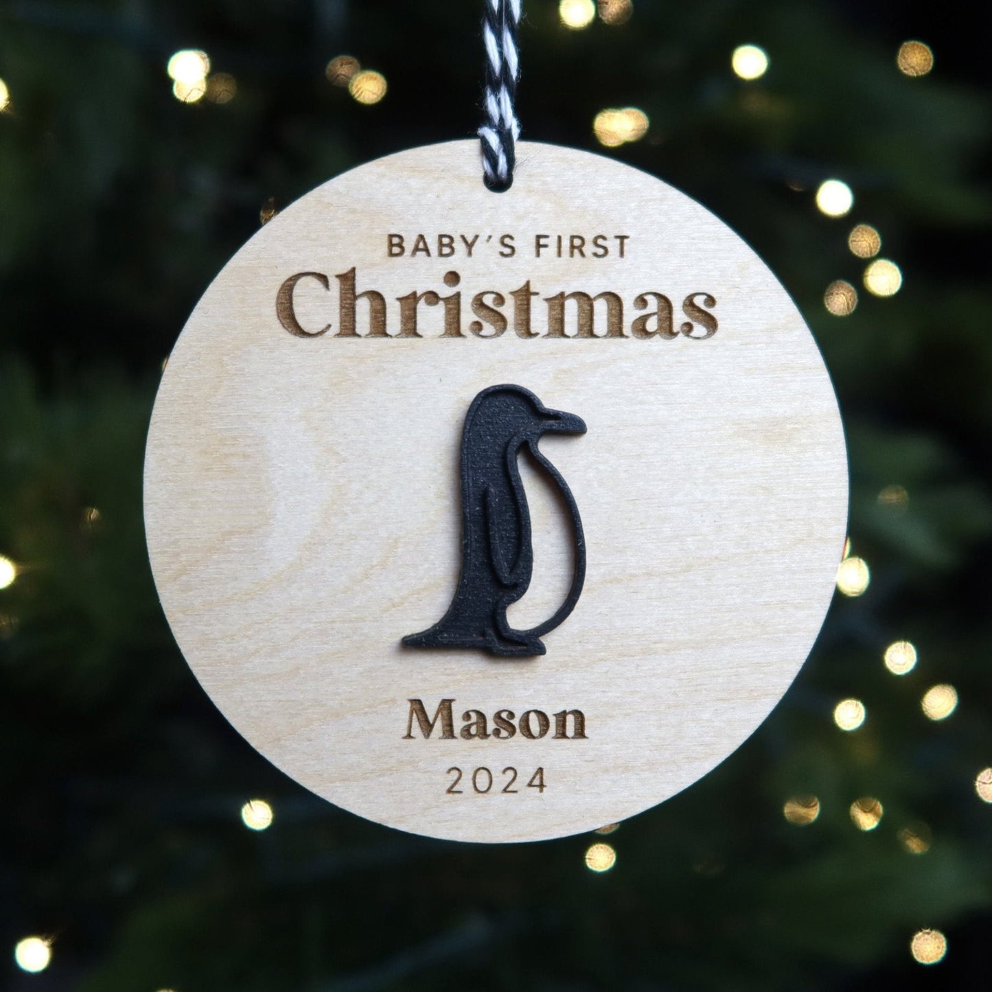 Penguin Baby's First Christmas Ornament Personalized - Holiday Ornaments - Moon Rock Prints