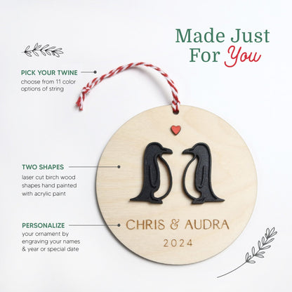 Penguins Personalized Couple Ornament - Holiday Ornaments - Moon Rock Prints