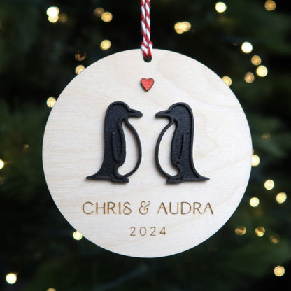 Penguins Personalized Couple Ornament - Holiday Ornaments - Moon Rock Prints