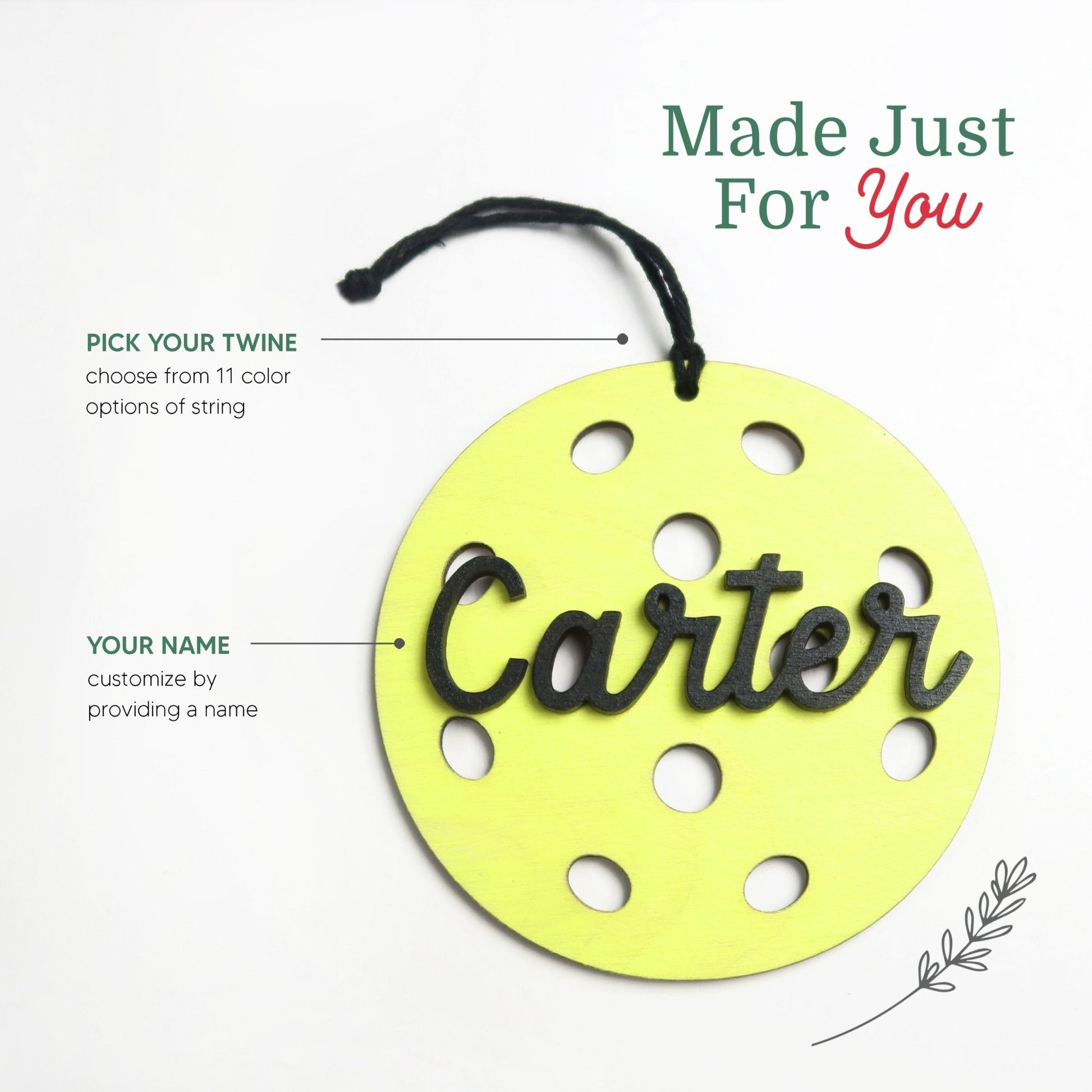 Personalized Pickleball Name Ornament - Holiday Ornaments - Moon Rock Prints