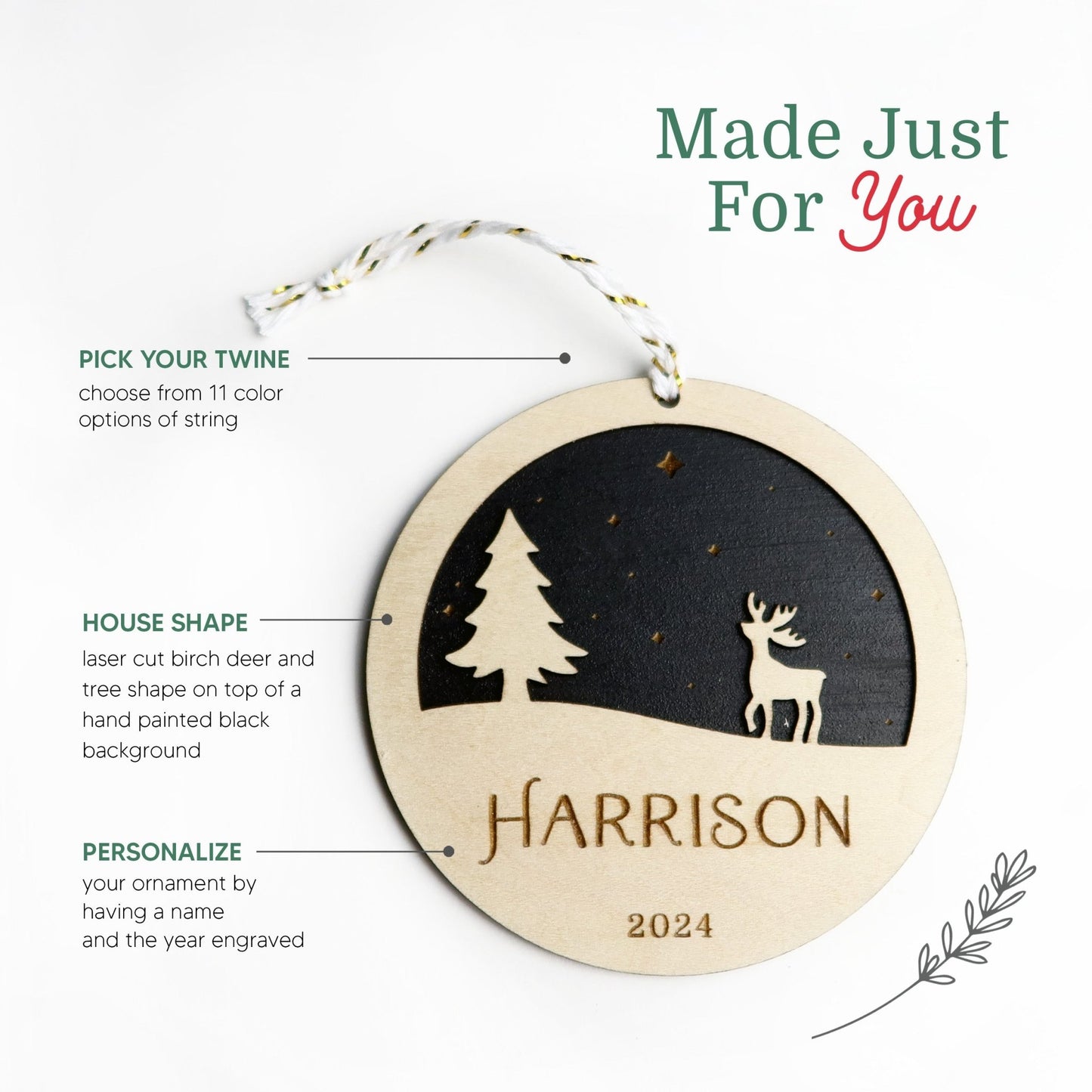 Personalized Wood Reindeer Custom Name Christmas Ornament 2024 - Holiday Ornaments - Moon Rock Prints