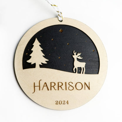 Personalized Wood Reindeer Custom Name Christmas Ornament 2024 - Holiday Ornaments - Moon Rock Prints