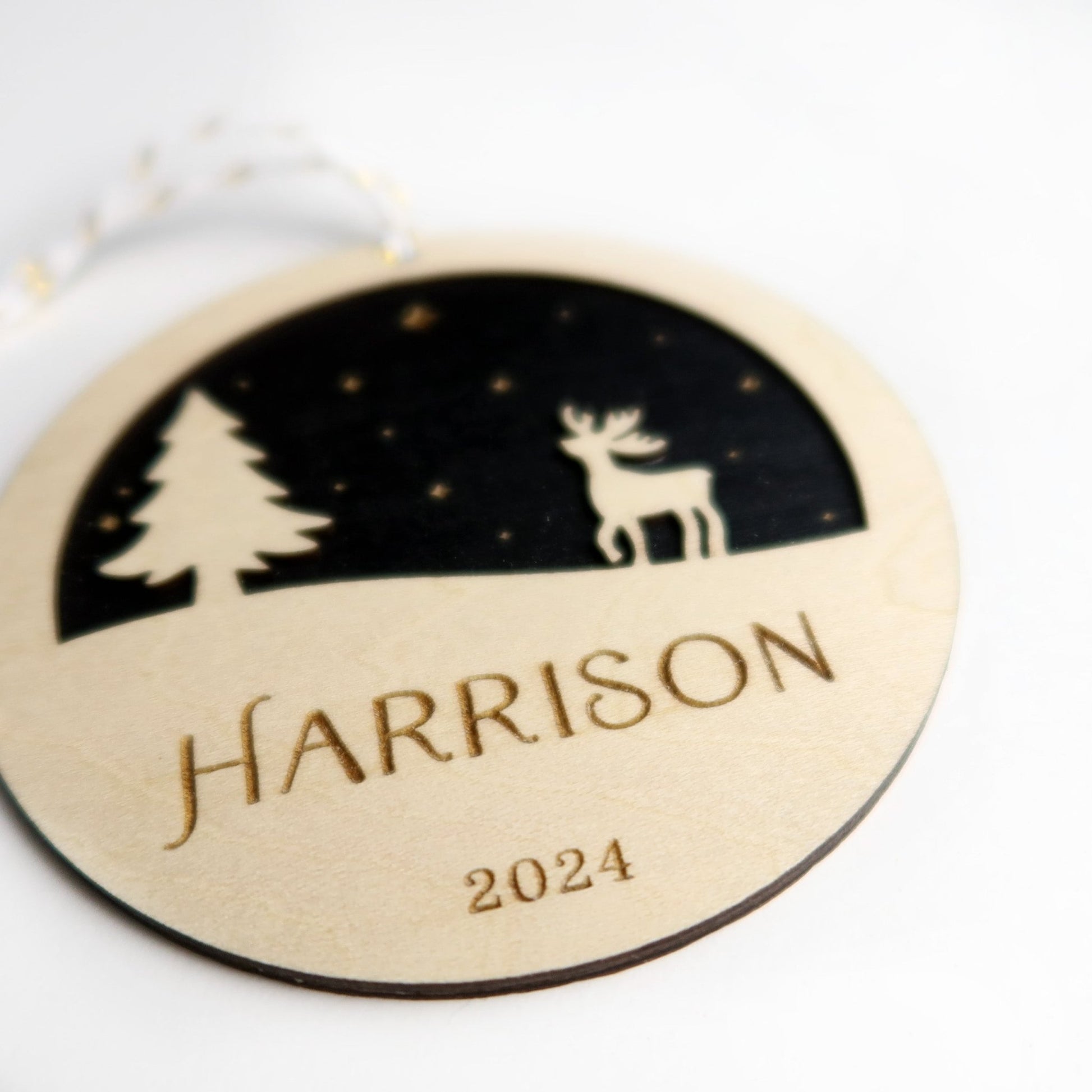 Personalized Wood Reindeer Custom Name Christmas Ornament 2024 - Holiday Ornaments - Moon Rock Prints