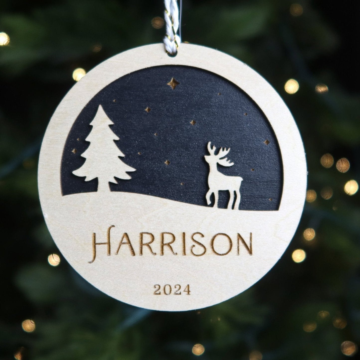 Personalized Wood Reindeer Custom Name Christmas Ornament 2024 - Holiday Ornaments - Moon Rock Prints