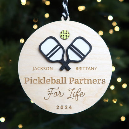 Pickleball Partners for Life Personalized Pickleball Player Ornament - Holiday Ornaments - Moon Rock Prints