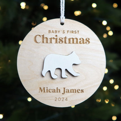 Polar Bear Baby's First Christmas Ornament Personalized - Holiday Ornaments - Moon Rock Prints