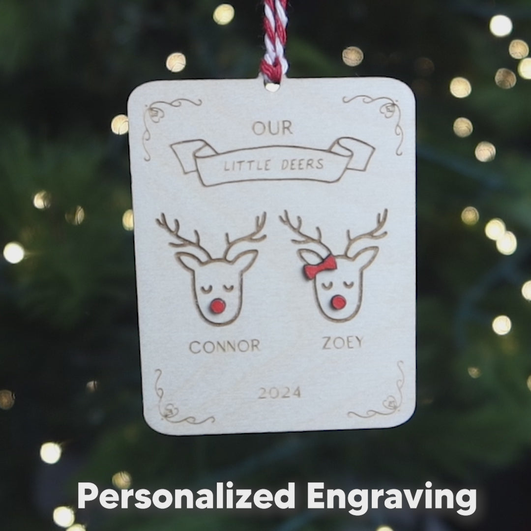 Little Deers with Names Personalized Reindeer Ornament 2024 Grandparent Gift from Grandchildren