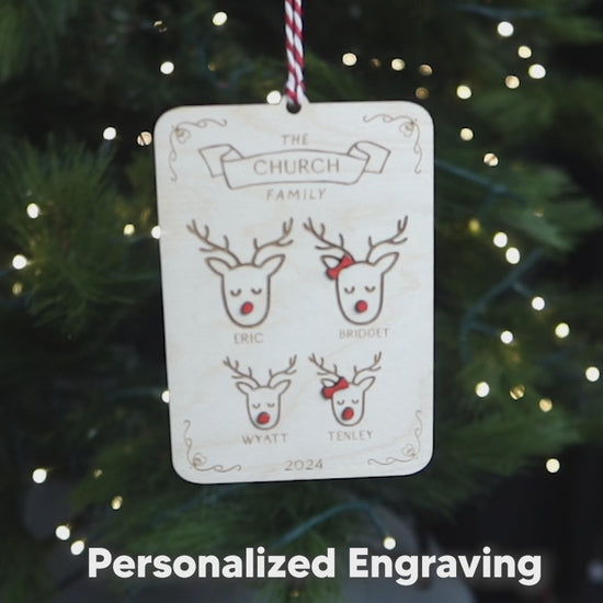 Personalized Reindeer Family with Custom Names Christmas Ornament 2024 Wood Keepsake