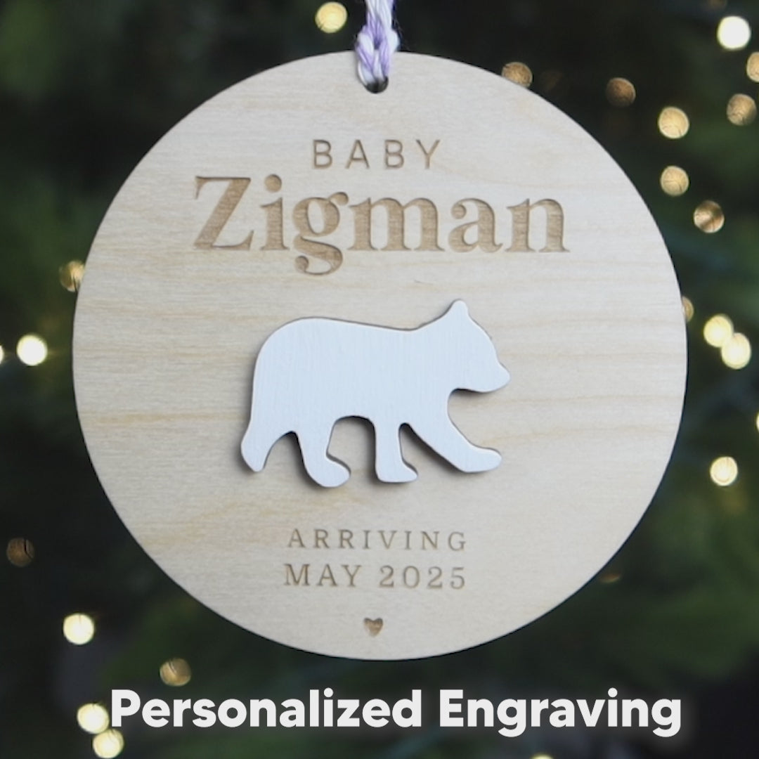 Baby First Christmas Ornament Personalized Engraved Wood Baby Polar Bear Baby Keepsake Gift for 2024