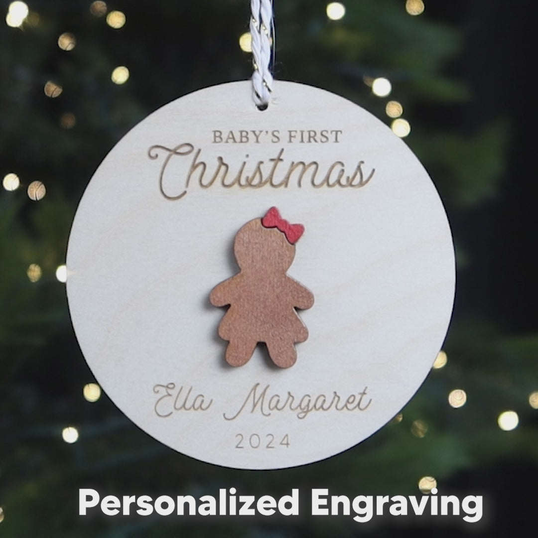 Baby First Christmas Ornament Personalized Engraved Wood Gingerbread Girl New Baby Gift for 2024