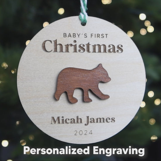 Babys First Christmas Ornament Personalized Engraved Wood Baby Bear New Baby Gift for 2024