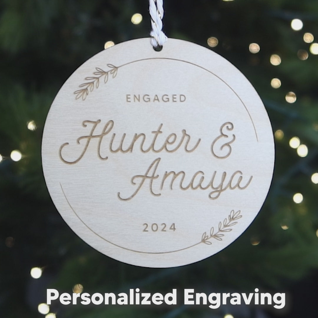 Wood Engagement Ornament 2024 Personalized Names Gift for Engaged Couple or Fiancé