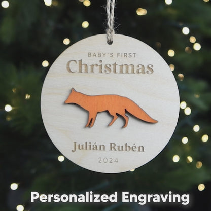 Baby First Christmas Ornament Personalized Engraved Wood Fox Baby Keepsake Gift for 2024