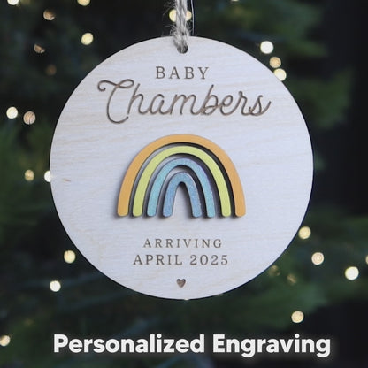 Rainbow Baby Personalized Pregnancy Announcement Ornament for Christmas Pregnancy Reveal Gift for Baby Arriving in 2025