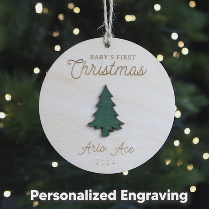 Babys First Christmas Ornament Personalized Engraved Wood Tree New Baby Gift for 2024