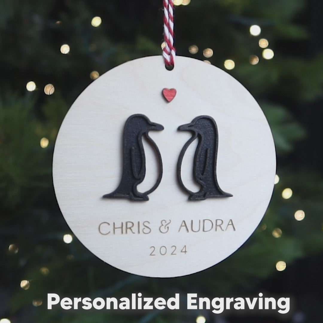 Penguin Couple Personalized Keepsake Christmas Ornament 2024 Gift for Newlywed Gift