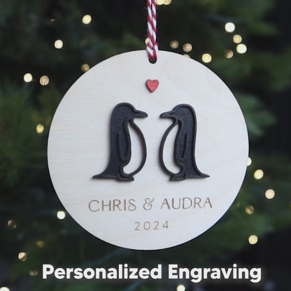 Penguin Couple Personalized Keepsake Christmas Ornament 2024 Gift for Newlywed Gift