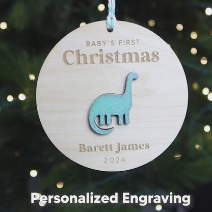 Dinosaur Baby's First Christmas Ornament Personalized