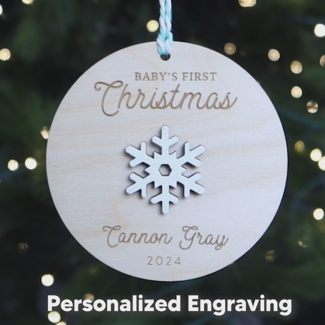 Baby First Christmas Ornament Personalized Engraved Wood Snowflake Holiday Keepsake for 2024