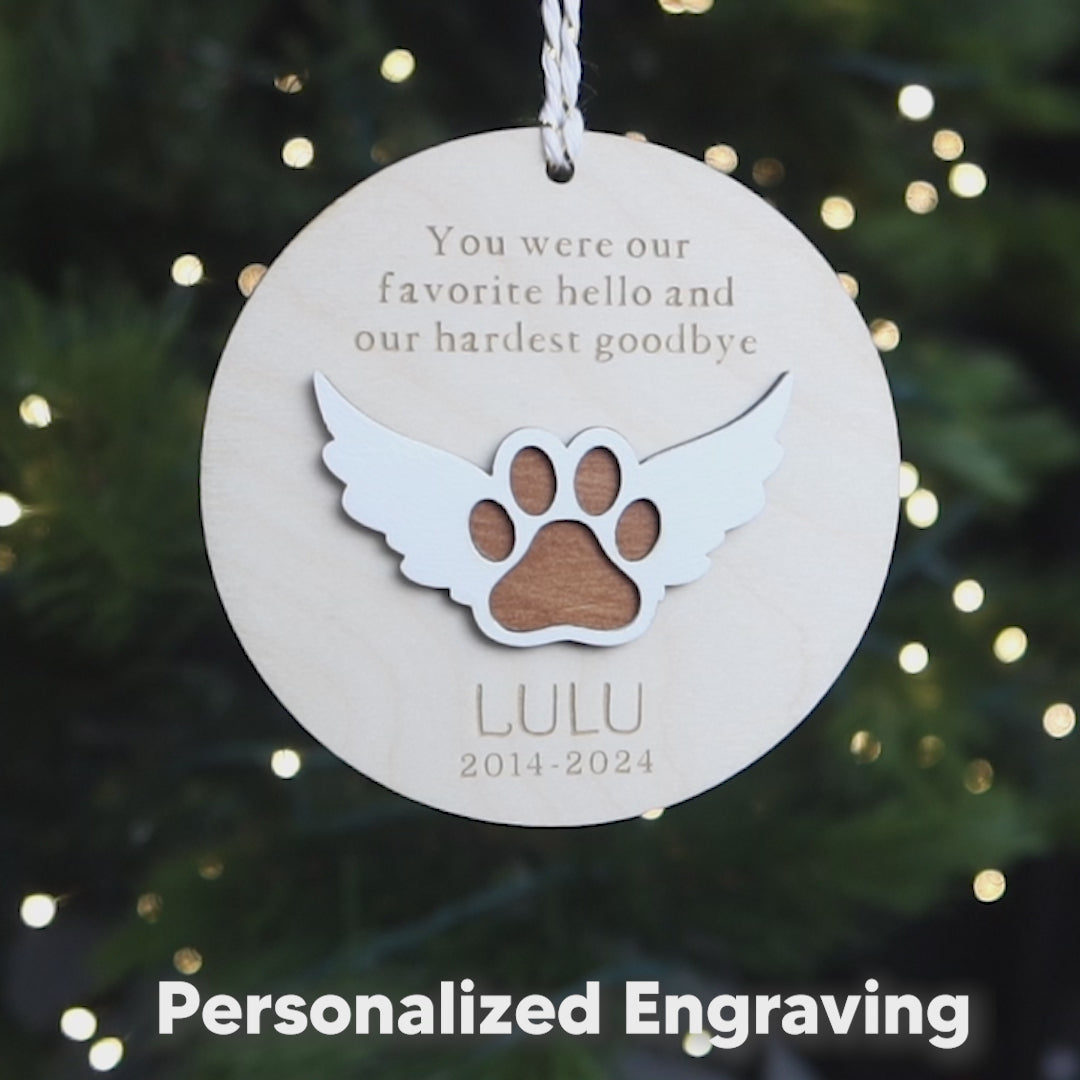 Favorite Hello Hardest Goodbye Personalized Pet Memorial Ornament Sympathy Gift for Loss of Dog or Cat