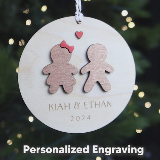 Gingerbread Couple Personalized Wood Christmas Ornament 2024 Gift for Wife or Husband