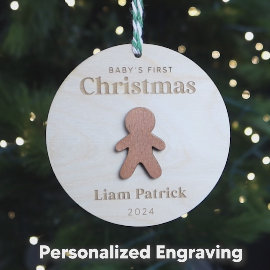 Baby First Christmas Ornament Personalized Engraved Wood Gingerbread Boy New Baby Gift for 2024