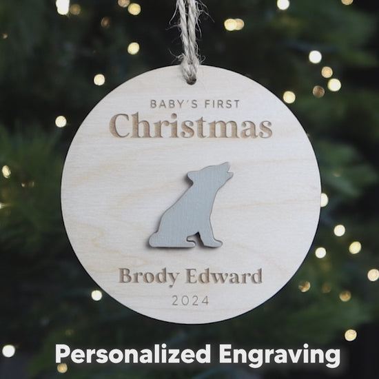 Baby First Christmas Ornament Personalized Engraved Wood Baby Wolf New Baby Gift for 2024