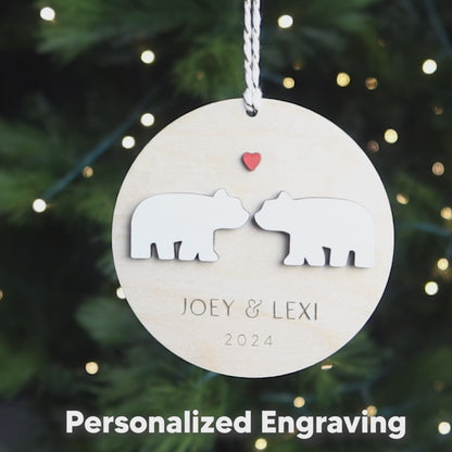 Polar Bears Couple Personalized Wood Christmas Ornament 2024 Keepsake Gift