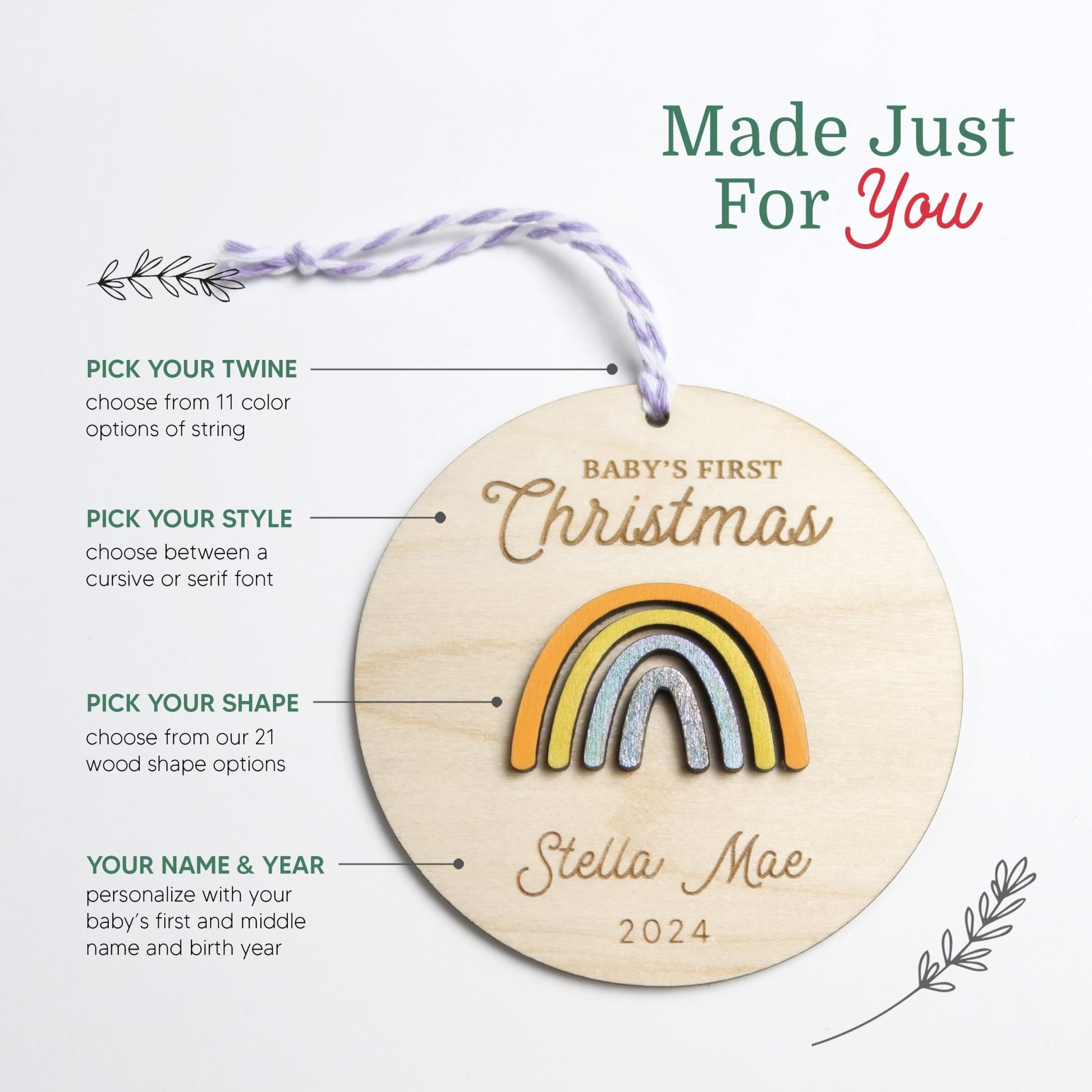 Rainbow Baby's First Christmas Ornament Personalized - Holiday Ornaments - Moon Rock Prints