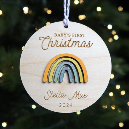 Rainbow Baby's First Christmas Ornament Personalized - Holiday Ornaments - Moon Rock Prints