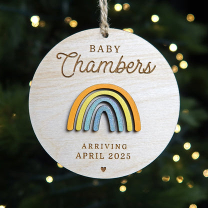 Rainbow Pregnancy Announcement Ornament - Holiday Ornaments - Moon Rock Prints