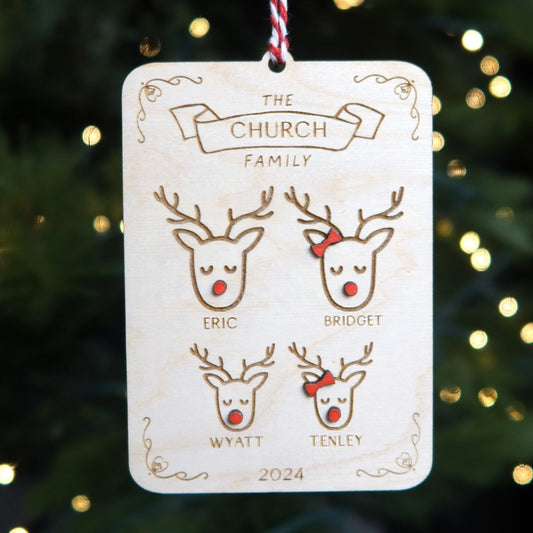 Reindeer Family Personalized Christmas Ornament - Holiday Ornaments - Moon Rock Prints