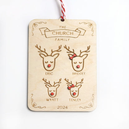 Reindeer Family Personalized Christmas Ornament - Holiday Ornaments - Moon Rock Prints