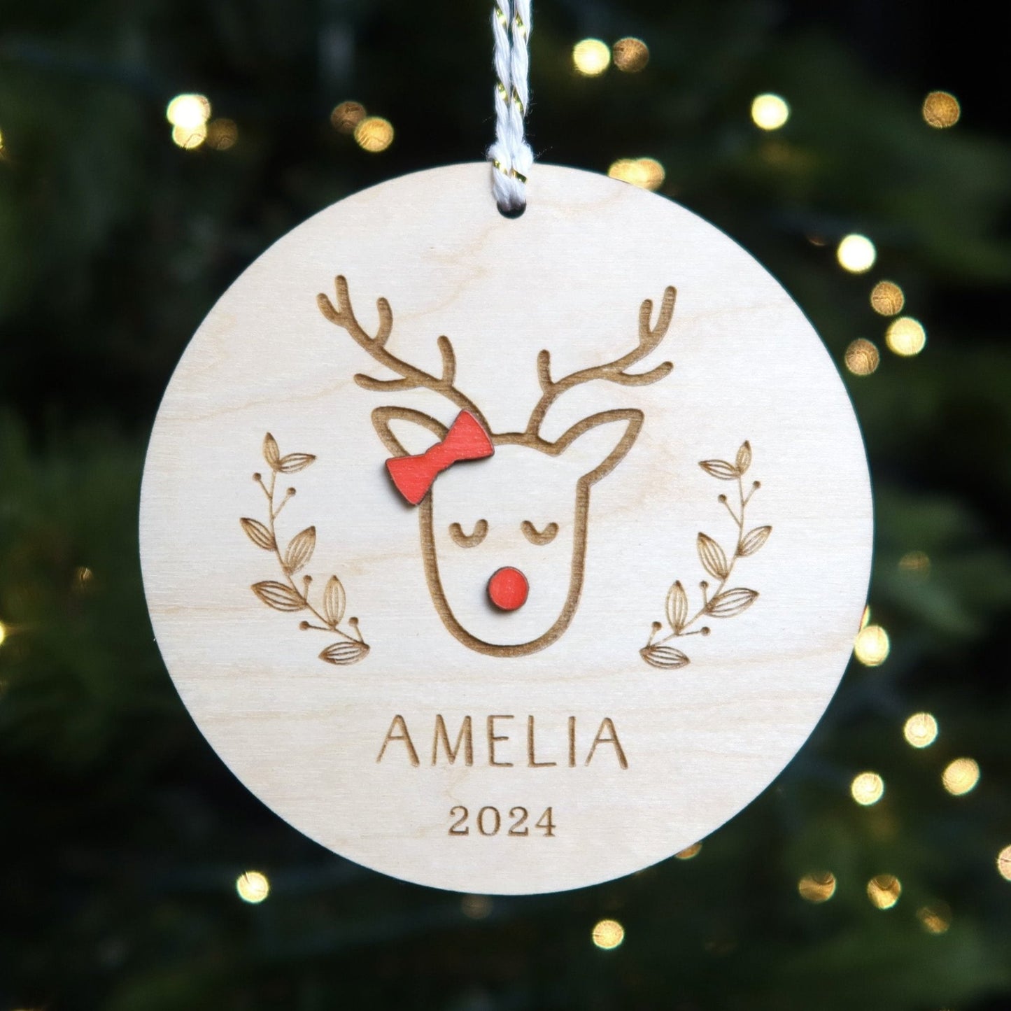 Reindeer Personalized Kid's Name Ornament 2024 - Holiday Ornaments - Moon Rock Prints