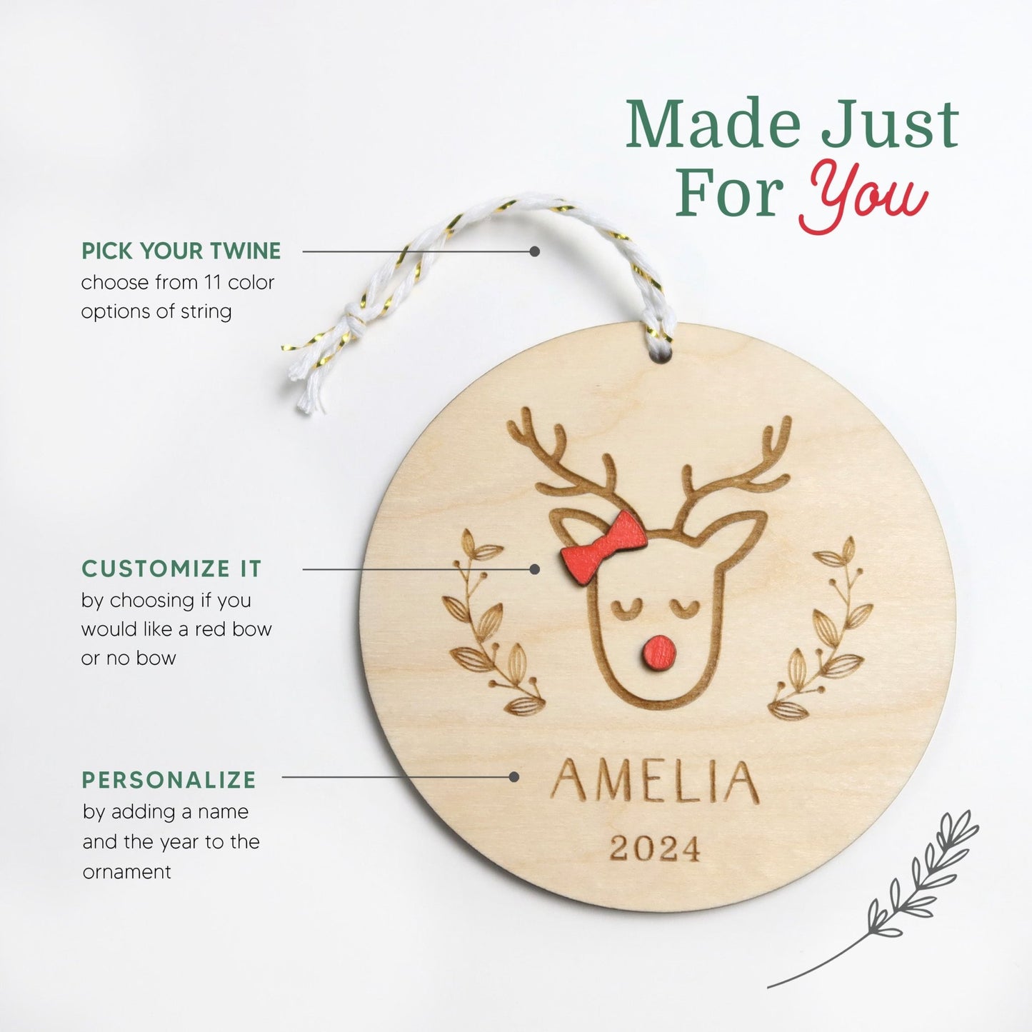 Reindeer Personalized Kid's Name Ornament 2024 - Holiday Ornaments - Moon Rock Prints