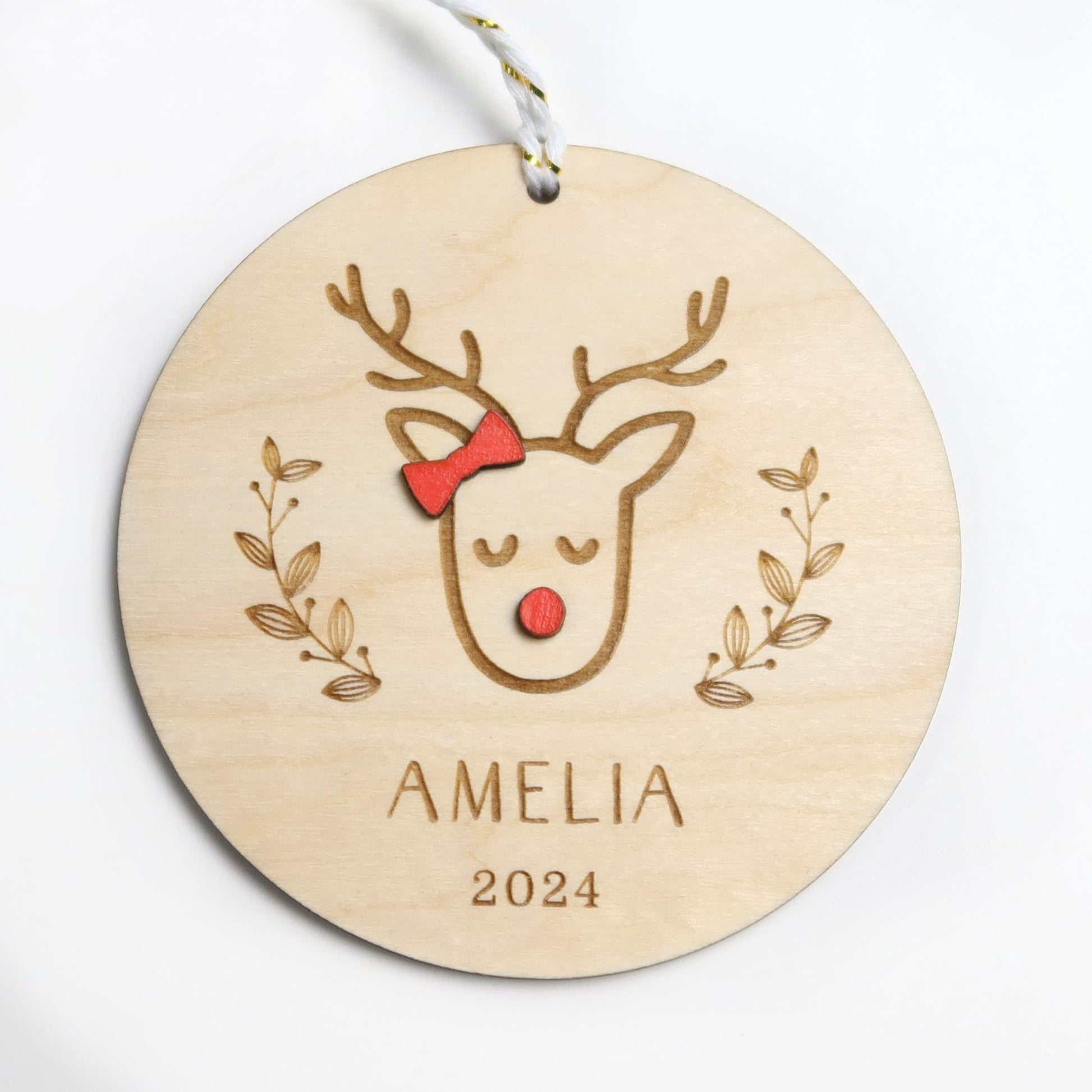 Reindeer Personalized Kid's Name Ornament 2024 - Holiday Ornaments - Moon Rock Prints