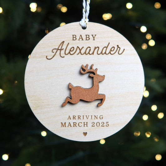 Reindeer Pregnancy Announcement Ornament - Holiday Ornaments - Moon Rock Prints