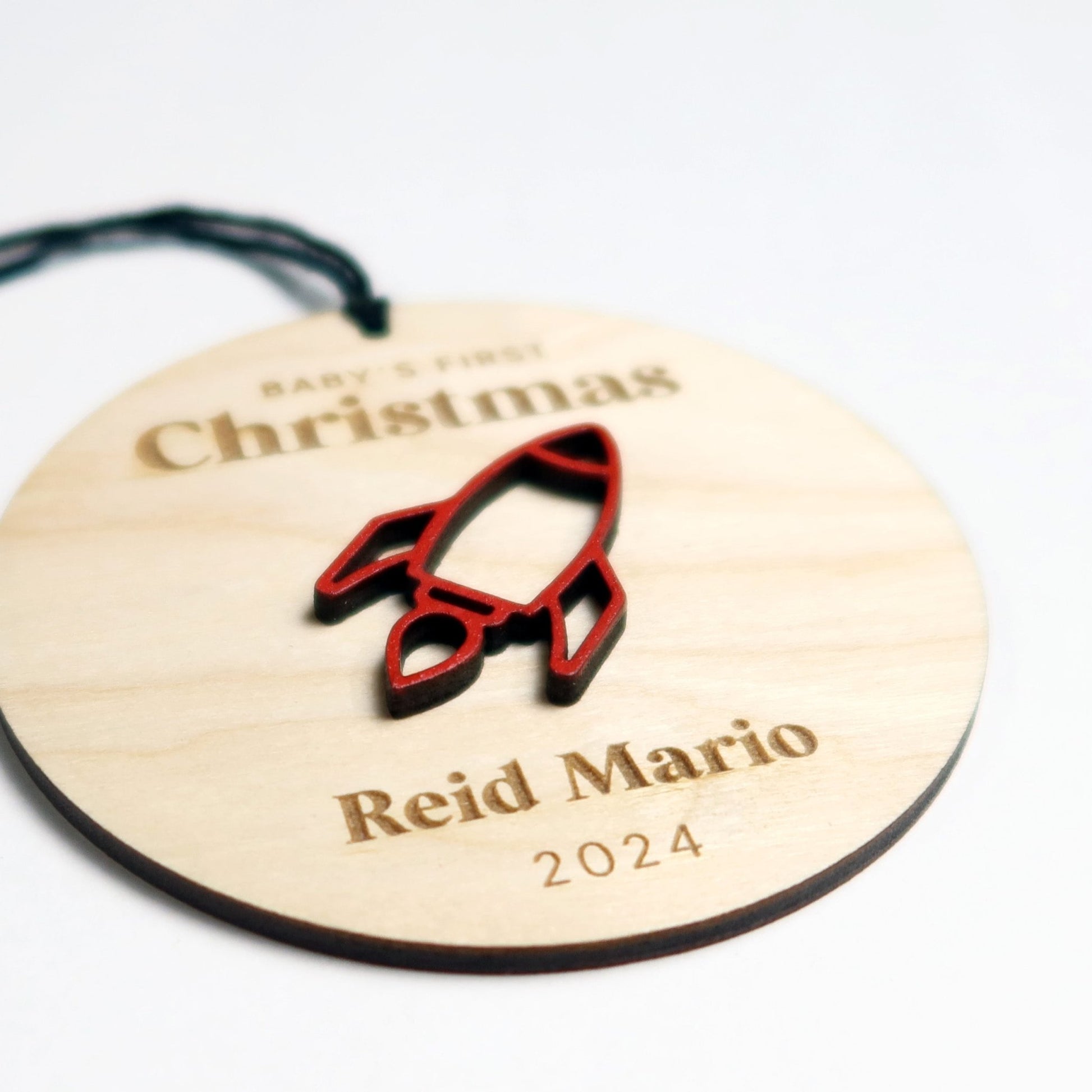 Rocket Ship Baby's First Christmas Ornament Personalized - Holiday Ornaments - Moon Rock Prints