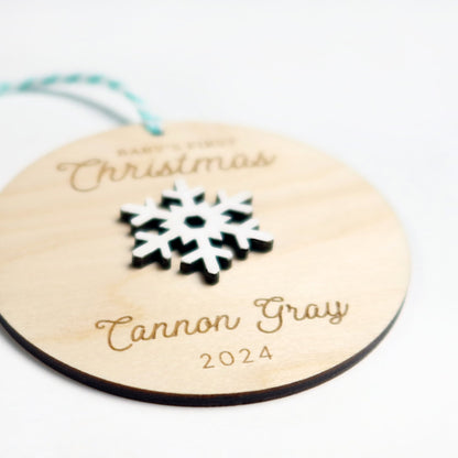 Snowflake Baby's First Christmas Ornament Personalized - Holiday Ornaments - Moon Rock Prints