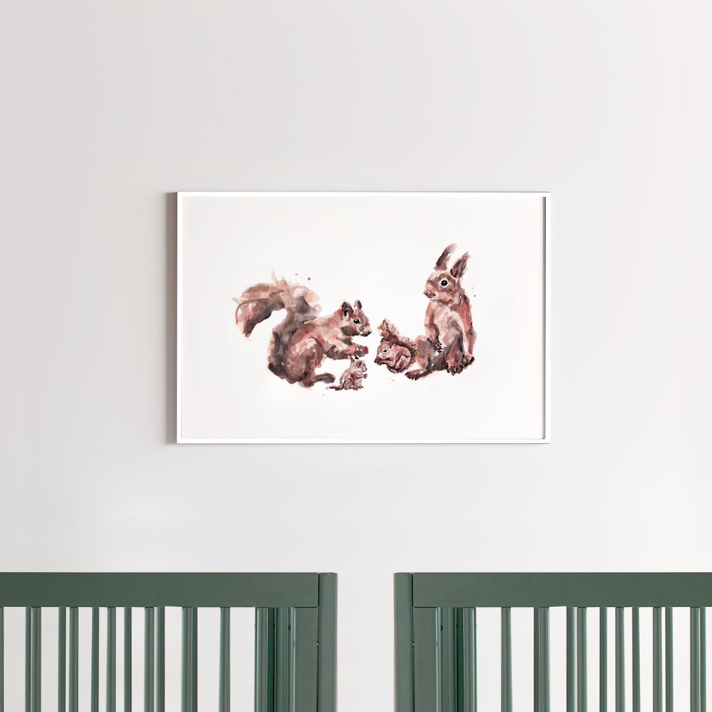 Squirrel Family of 4 Woodland Animal Watercolor Art Print - Art Prints - Moon Rock Prints