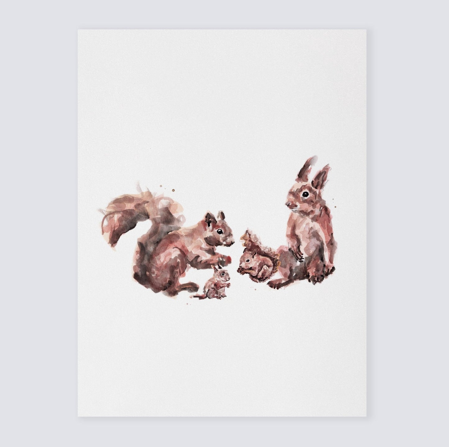 Squirrel Family of 4 Woodland Animal Watercolor Art Print - Art Prints - Moon Rock Prints