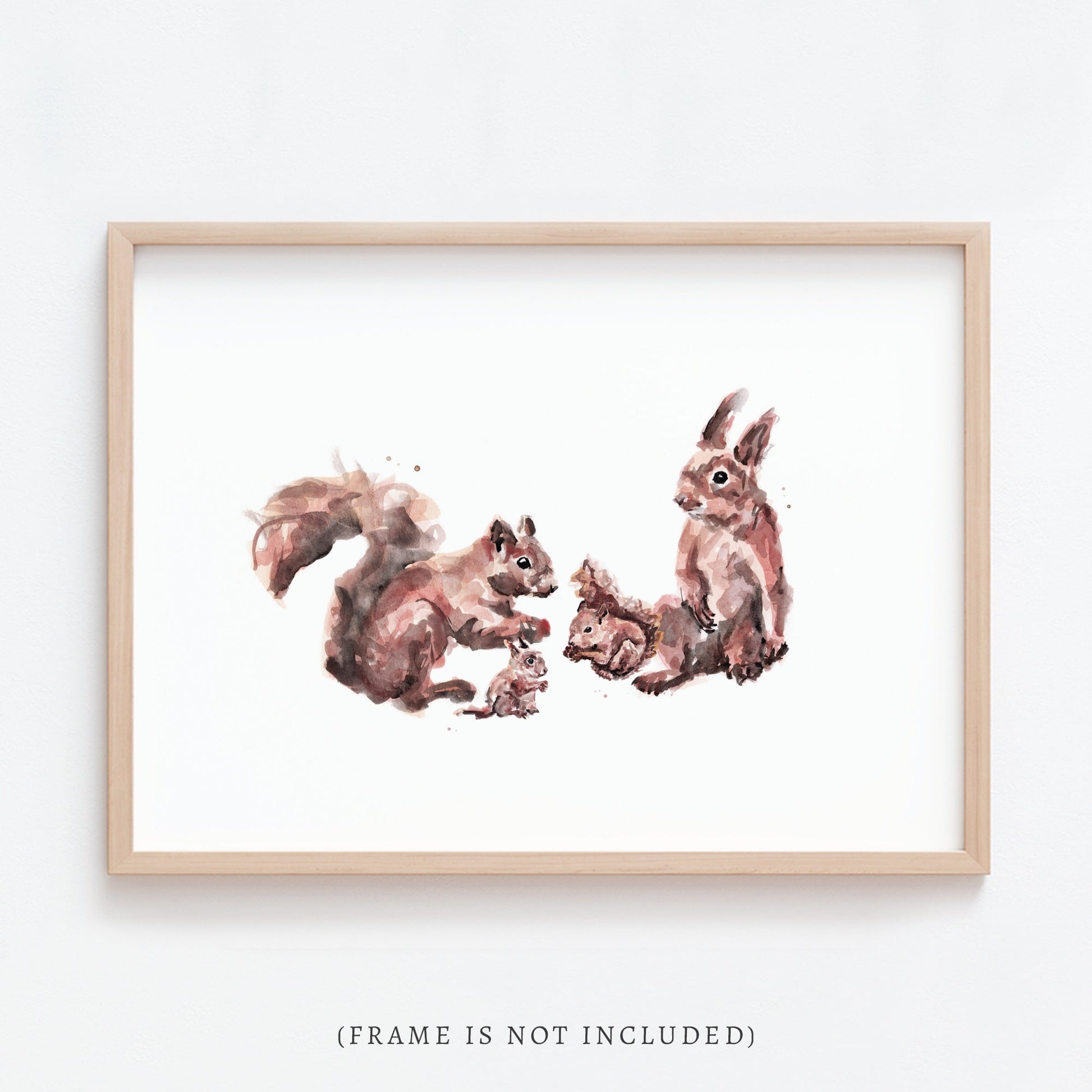 Squirrel Family of 4 Woodland Animal Watercolor Art Print - Art Prints - Moon Rock Prints